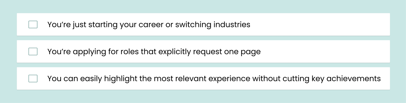 Checklist for deciding between one and two page resume