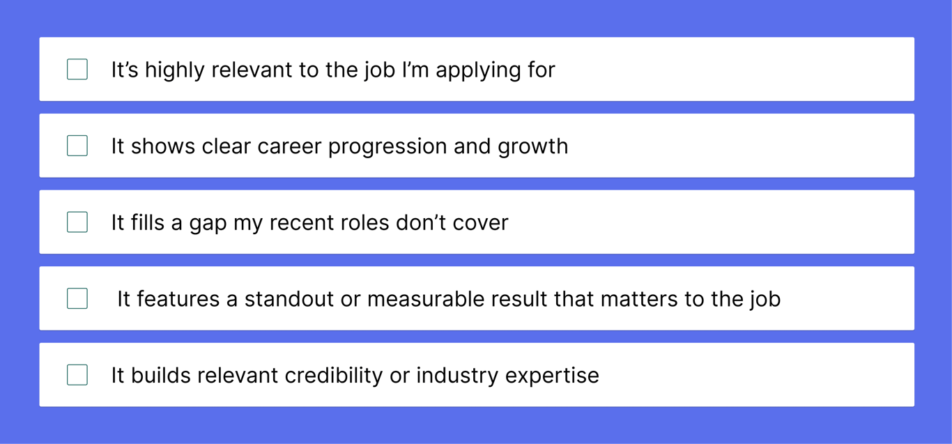 A checklist for deciding how far back your resume should go
