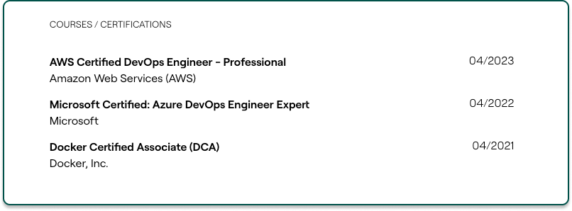 Certifications on a resume examples