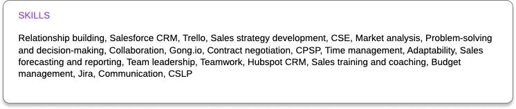 Senior VP of sale hard skills on a resume