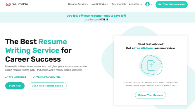 Best online resume writing services, Resumable's homepage