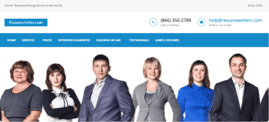 ResumeWriters.com's homepage as one of the top resume writing services 
