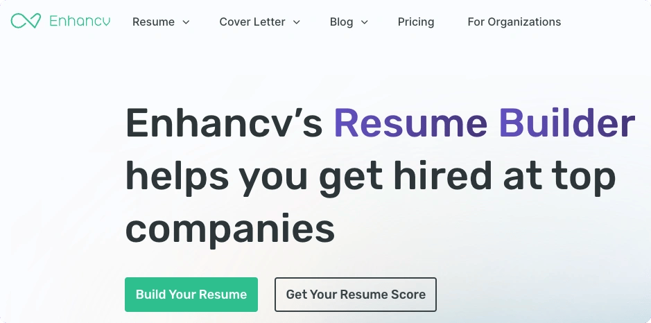 One of several best AI resume builders for structured writing support and content suggestions, Enhancv's home