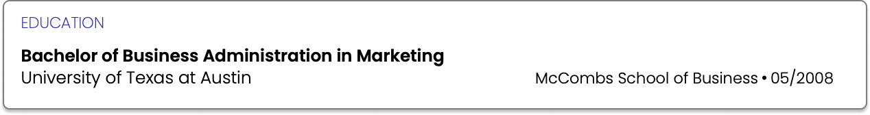 Writing a resume step-by-step, step 4 education image example