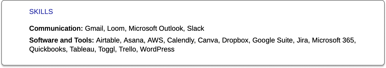 How to write a resume step-by-step, step 6 skills section example image