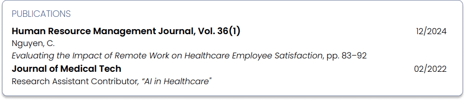 Additional information on resume - publications