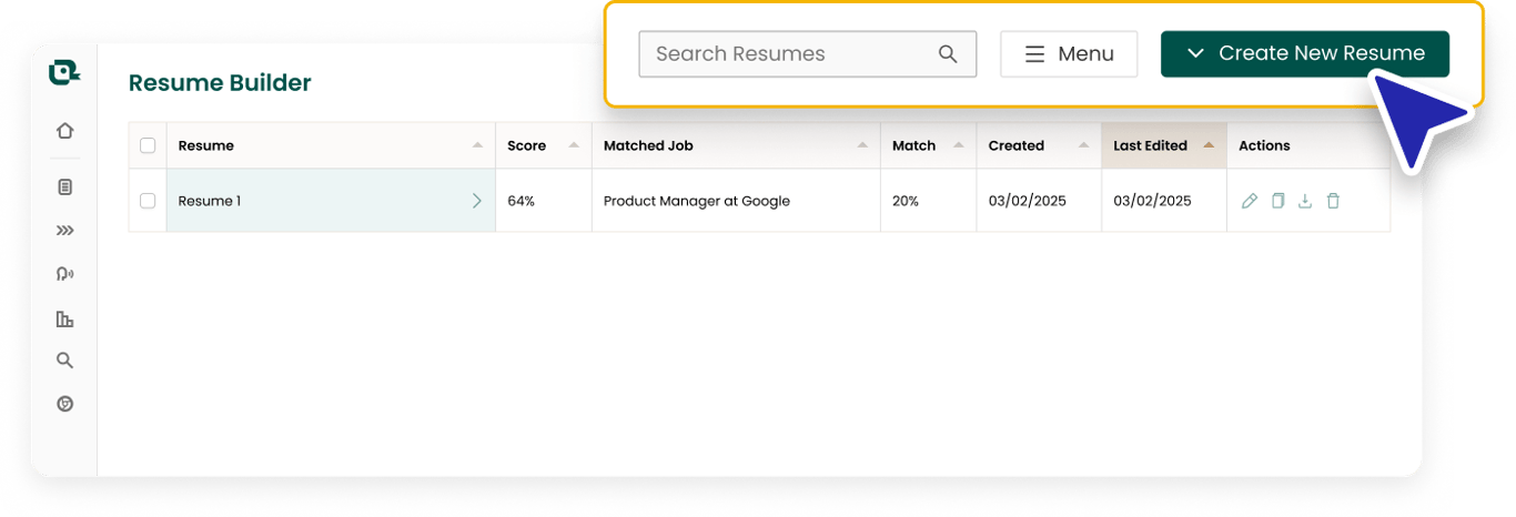 Creating a new resume