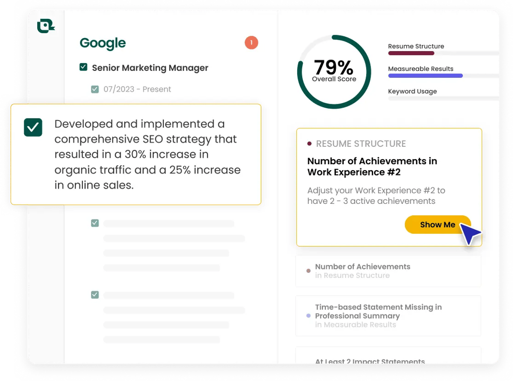 Resume analysis within Teal's platform