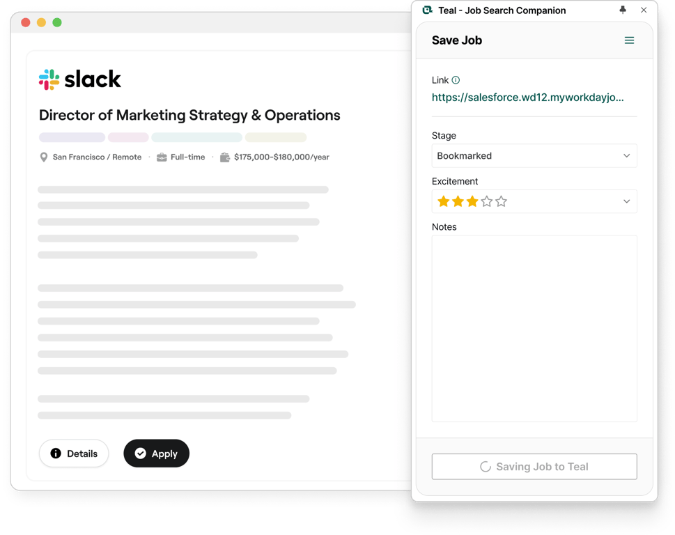 Bookmarking jobs with Teal