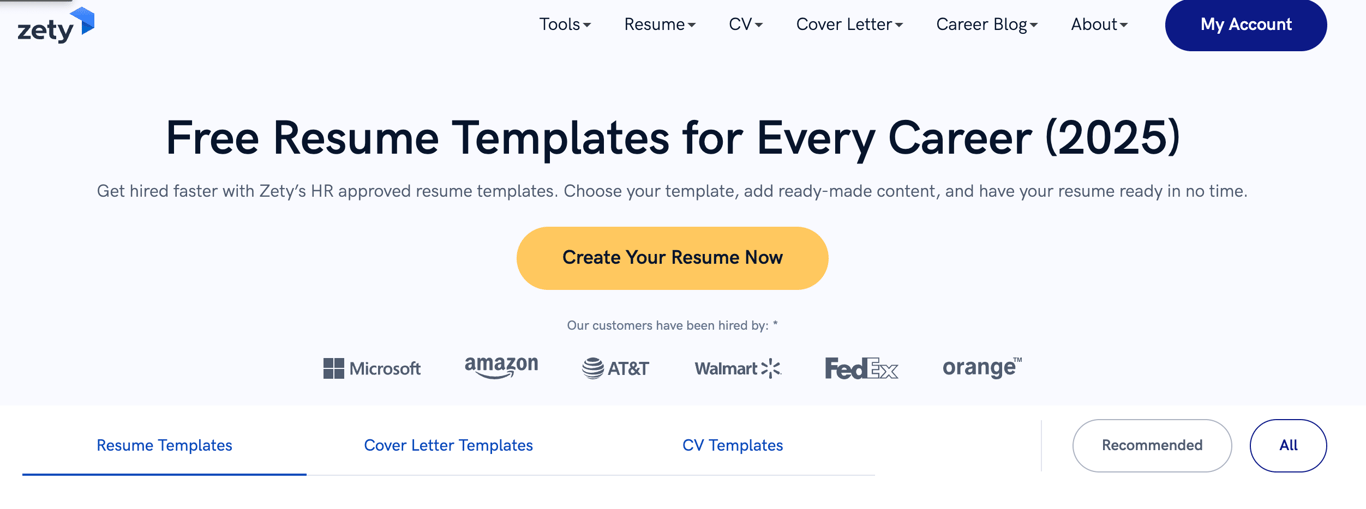a screenshot of zety's website ai resume builder