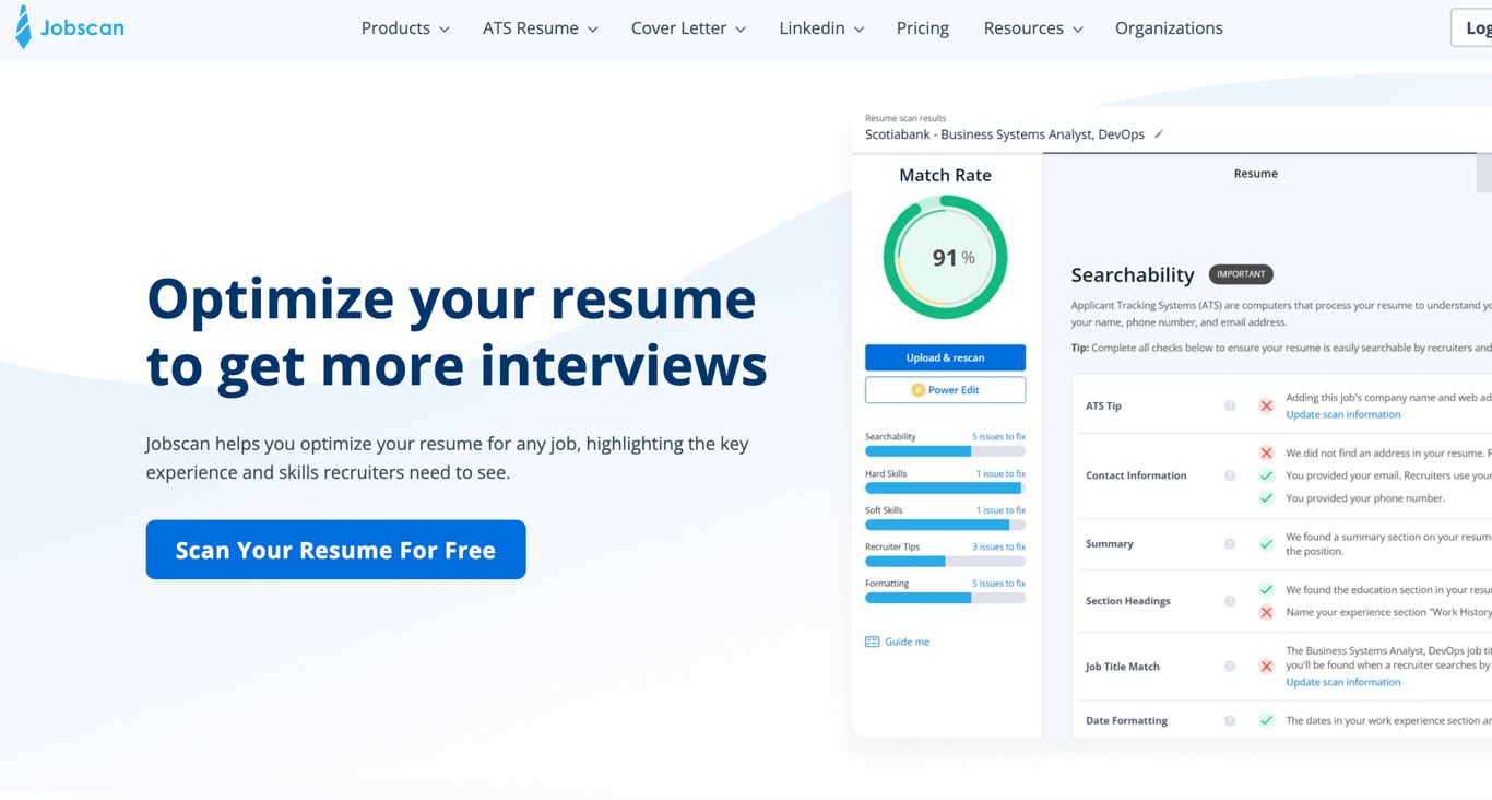 a screenshot of ai resume builder from job scan