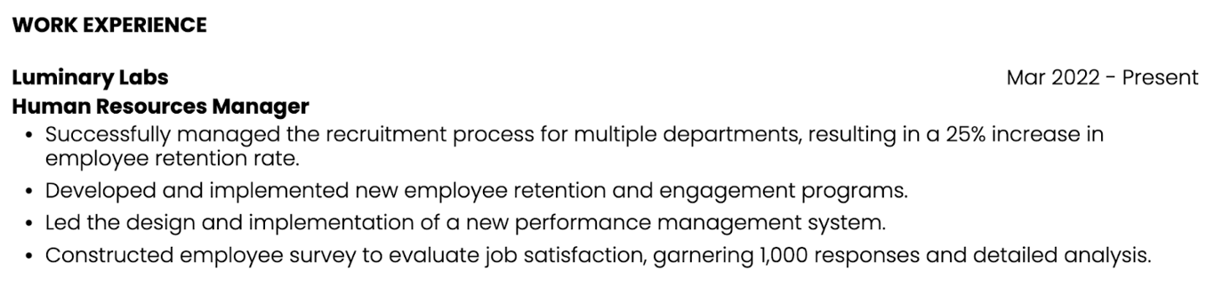 example of listing professional experience on a resume