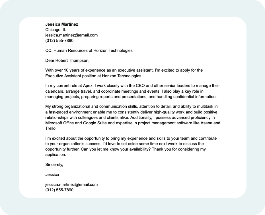 General cover letter example