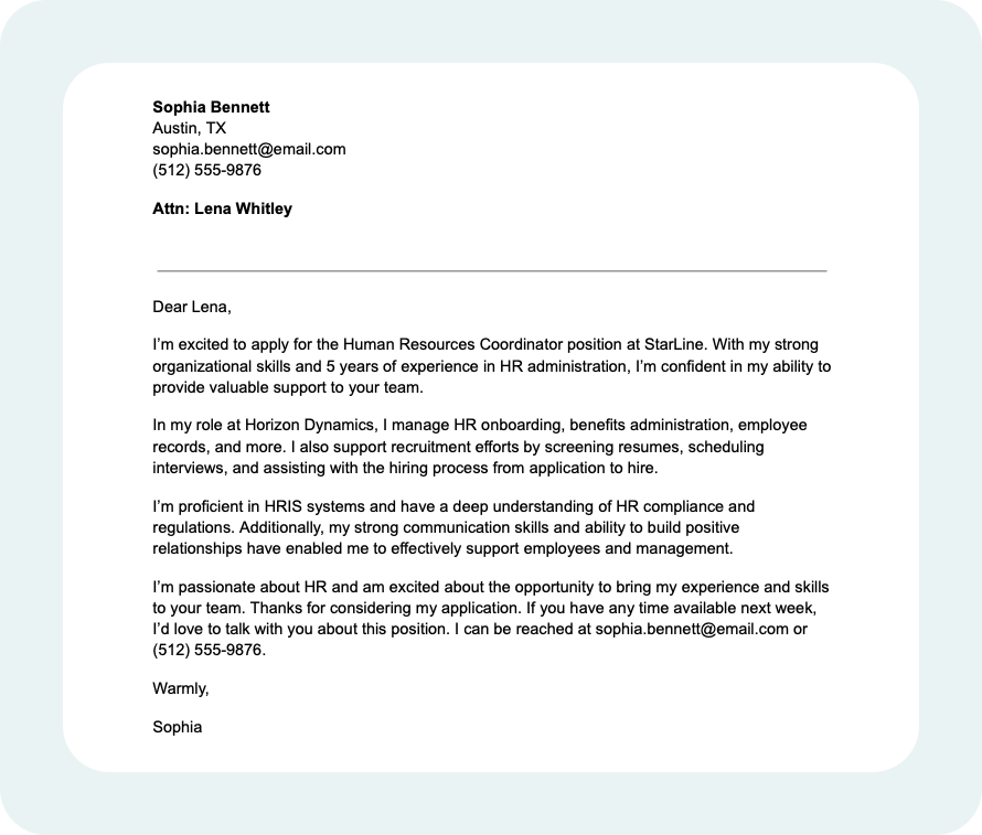 General cover letter sample
