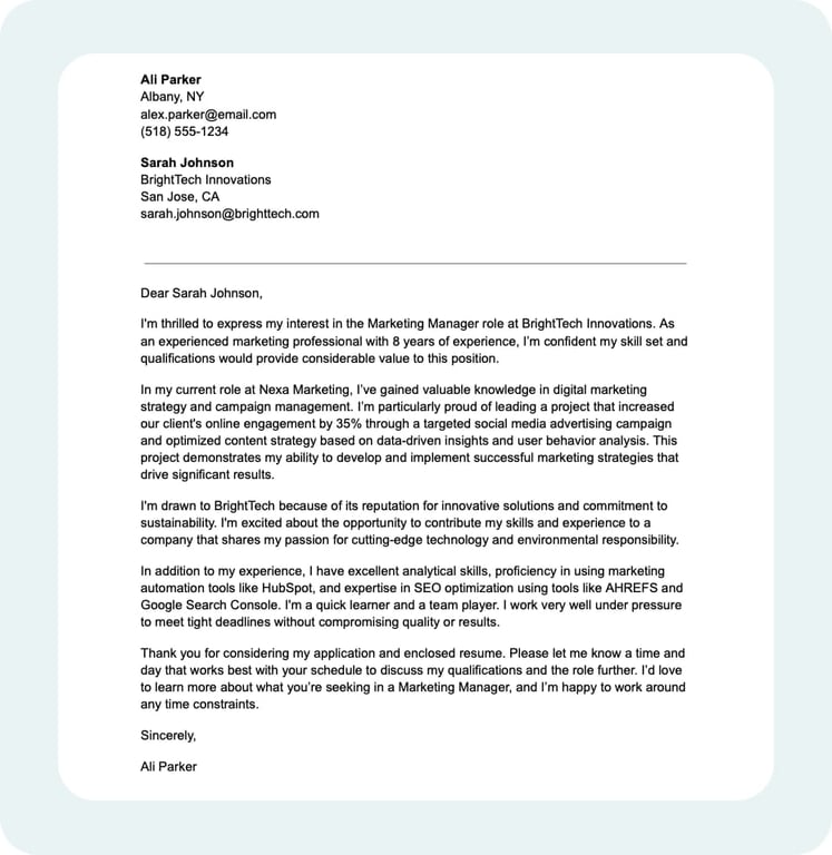General cover letter sample