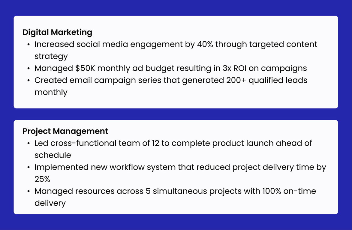 Skills based resume section example