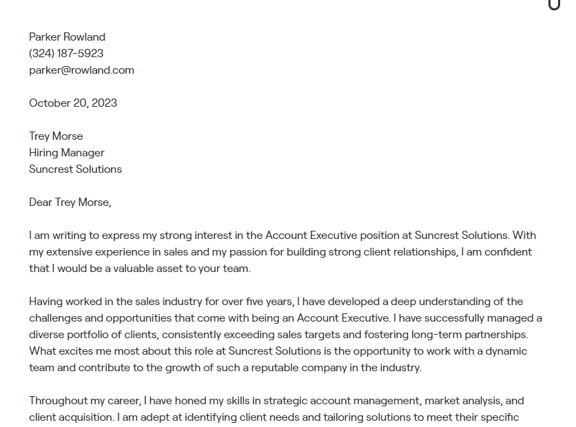 account executive cover letter