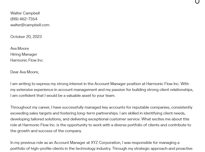 account manager cover letter