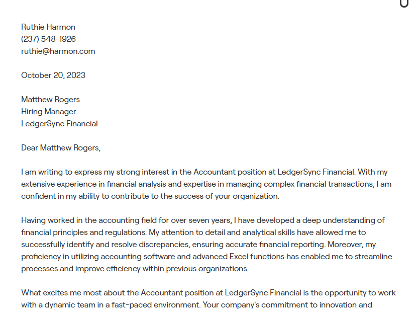 accountant cover letter