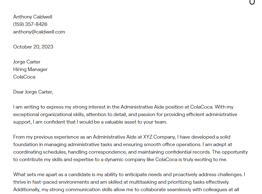 administrative assistant cover letter