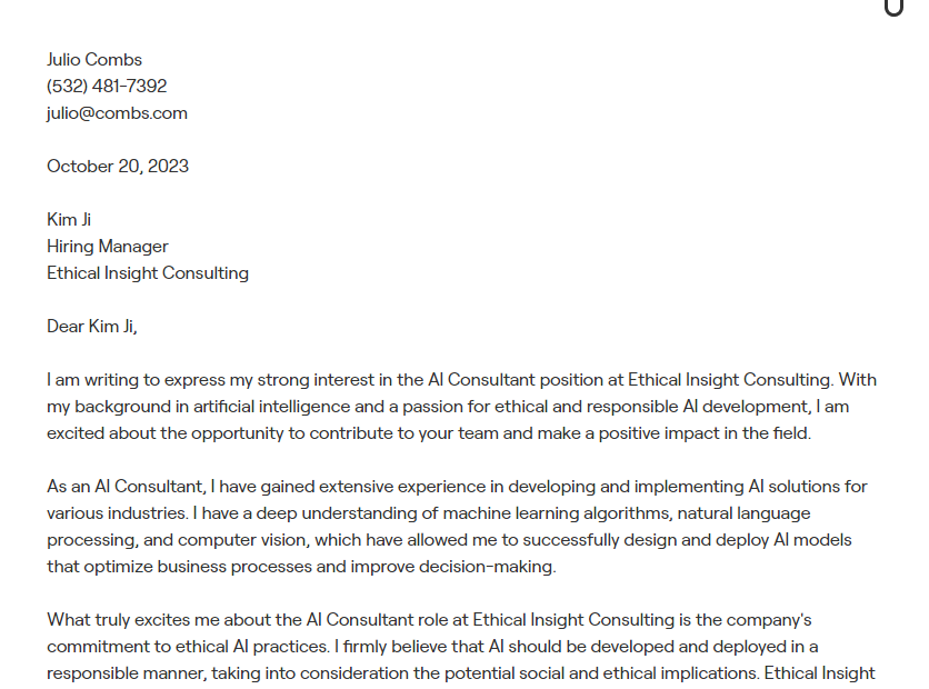 ai consultant cover letter