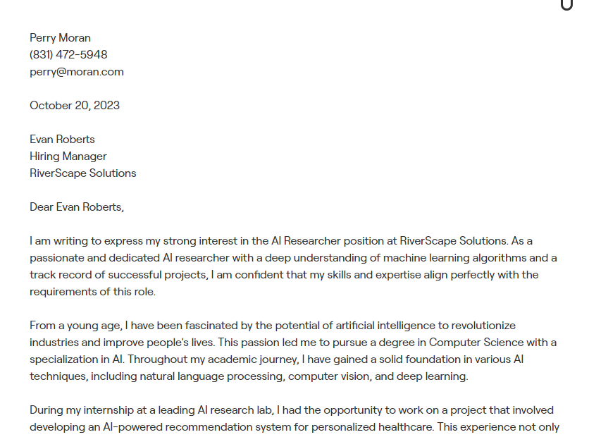 ai researcher cover letter