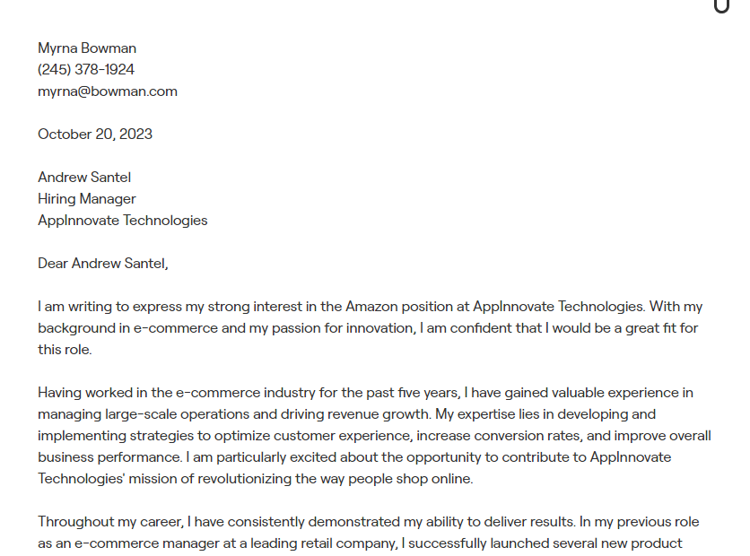 amazon cover letter
