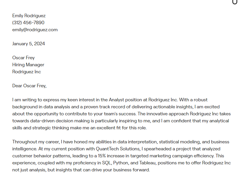 analyst cover letter