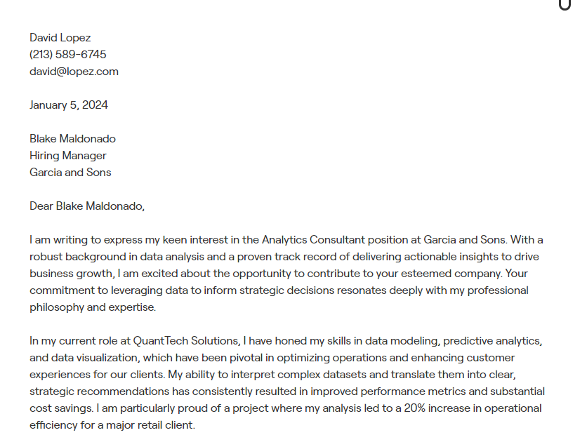 analytics consultant cover letter