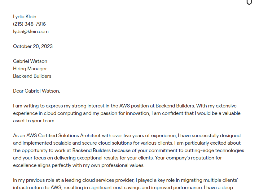 aws cover letter