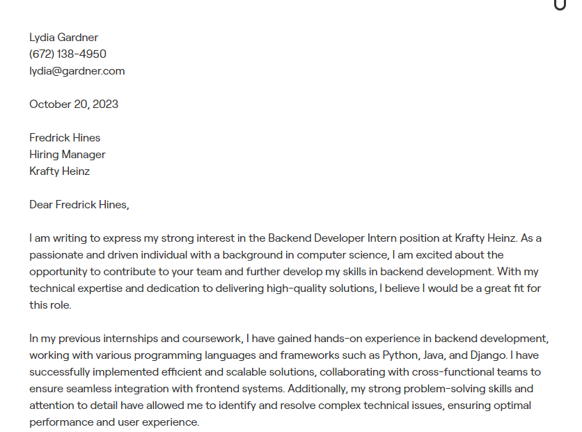 backend developer cover letter