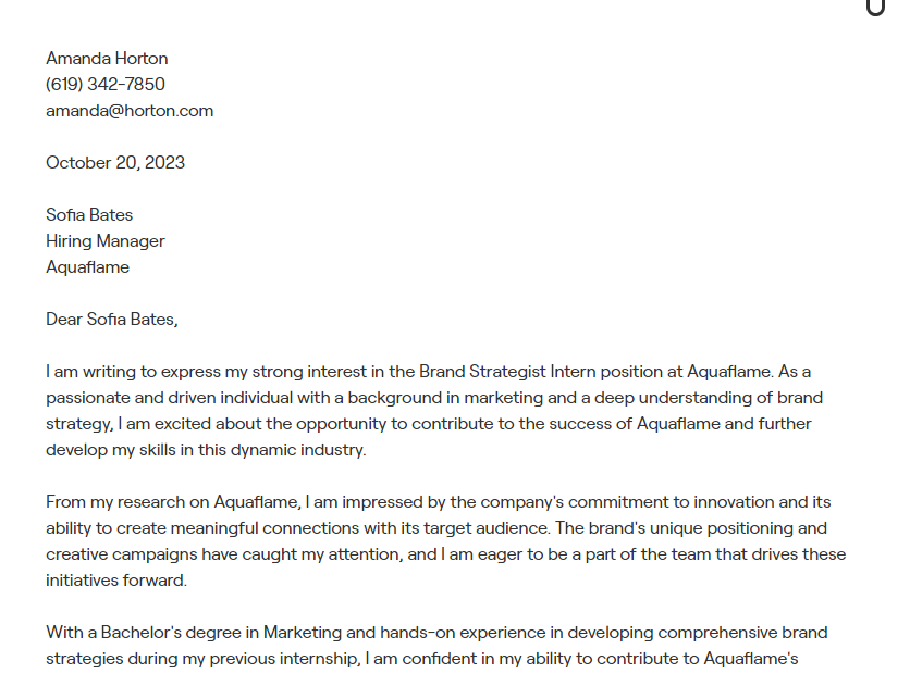 brand strategist cover letter