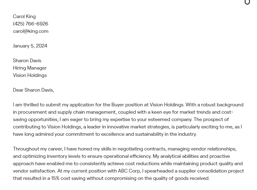buyer cover letter