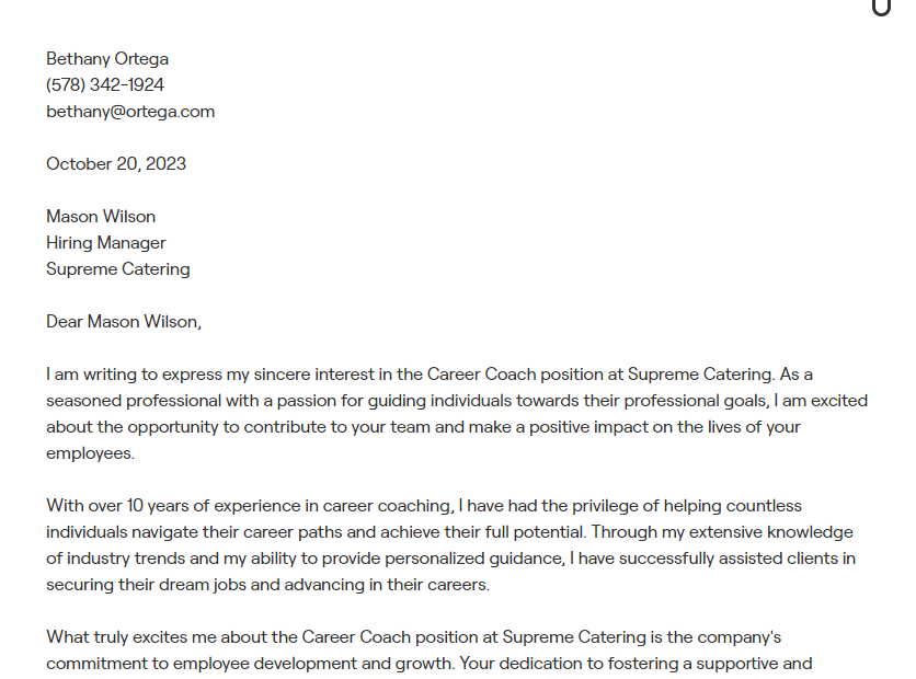 career coach cover letter