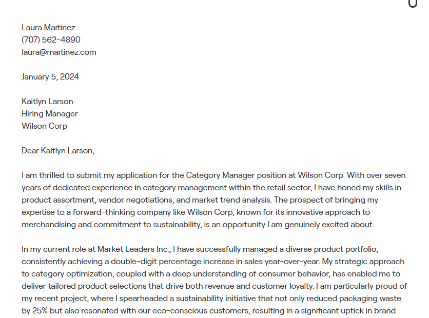 category manager cover letter