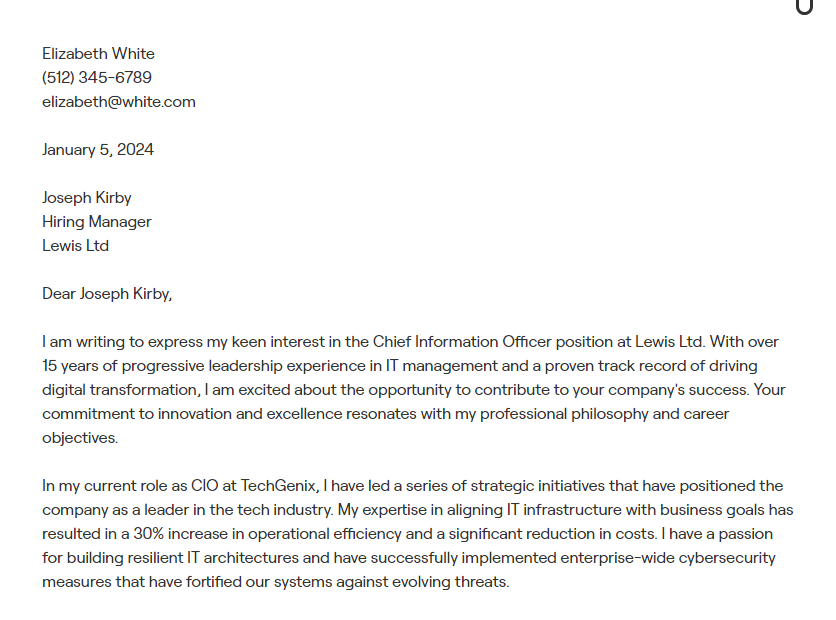 chief information officer cover letter