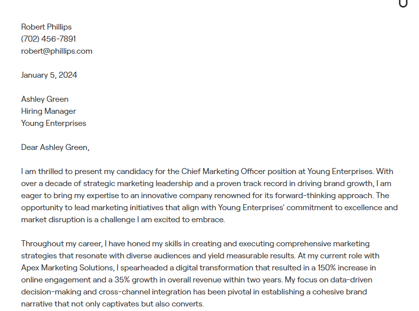 chief marketing officer cover letter