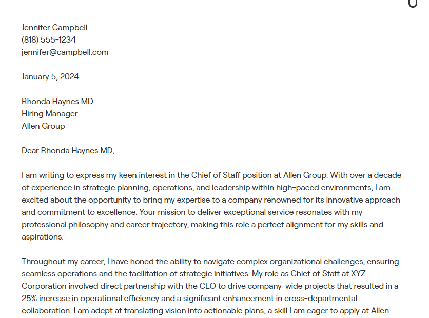 chief of staff cover letter
