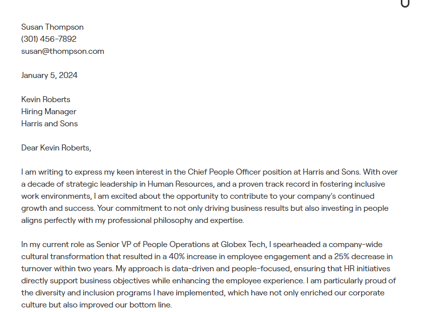 chief people officer cover letter