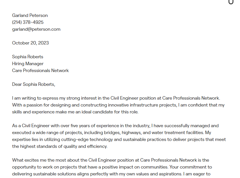 civil engineer cover letter