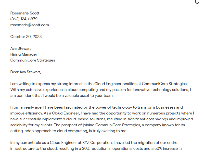 cloud engineer cover letter