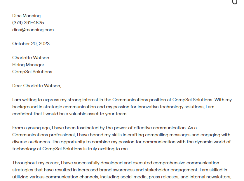 communications cover letter