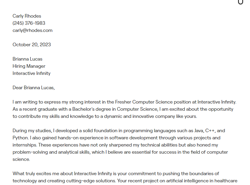 computer science cover letter