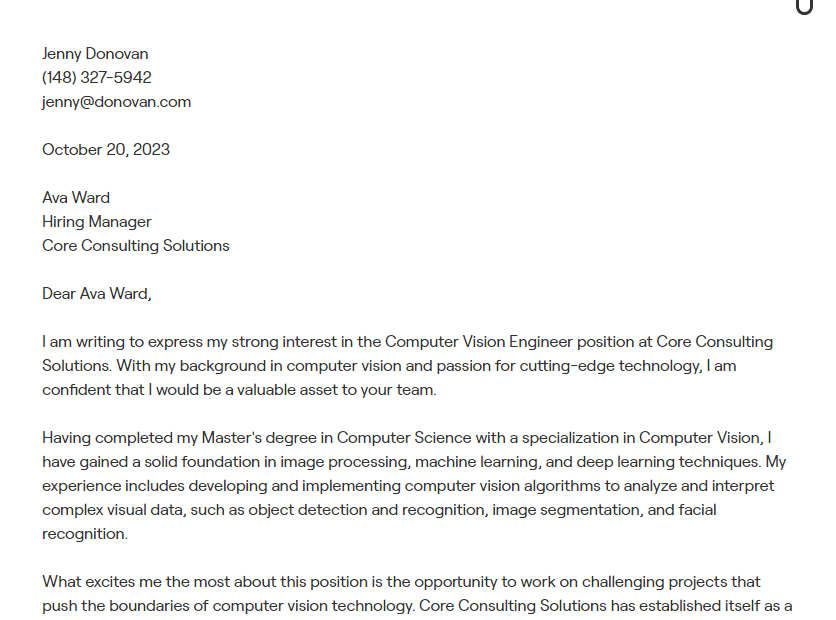 computer vision engineer cover letter