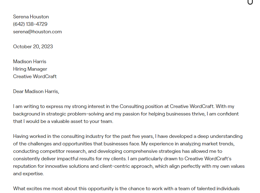 consulting cover letter