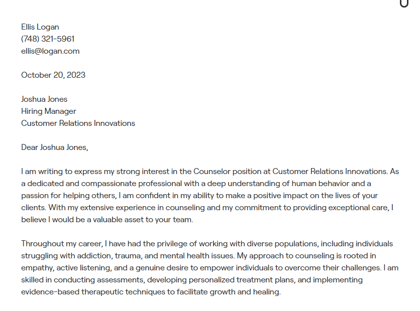 counselor cover letter