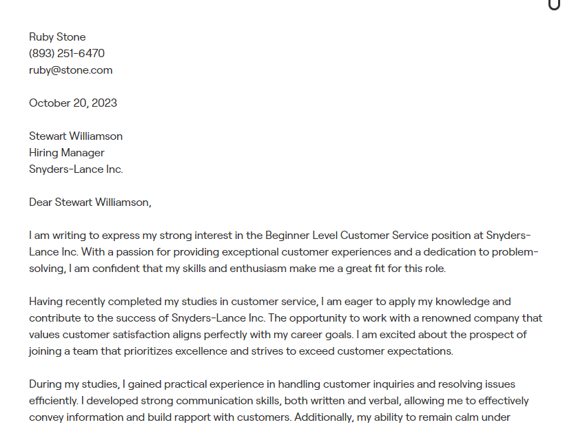 customer service manager cover letter