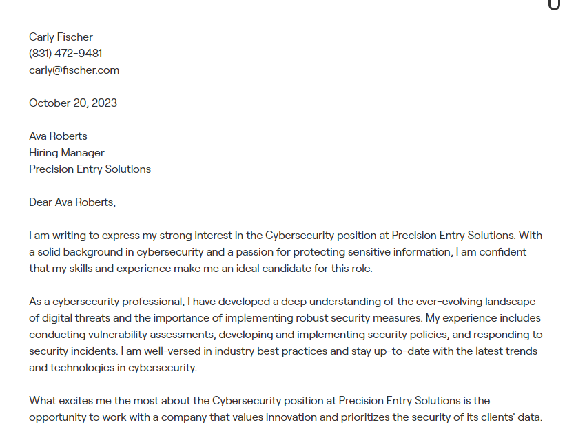 cybersecurity cover letter