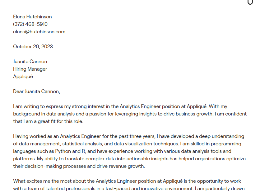 data engineer cover letter