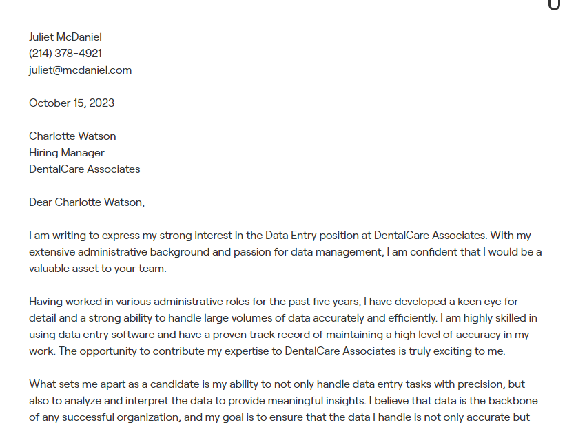 data entry cover letter